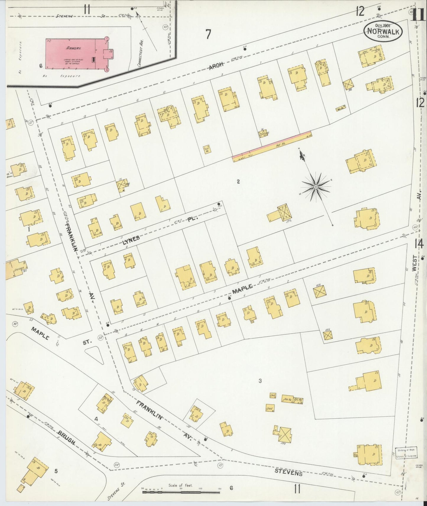 Sanborn Fire Insurance Map from Norwalk, Fairfield County, Connecticut (1901), Sheet #0011 - Complete Map Set gallery image, historic Sanborn map, vintage wall art, Connecticut Connecticut