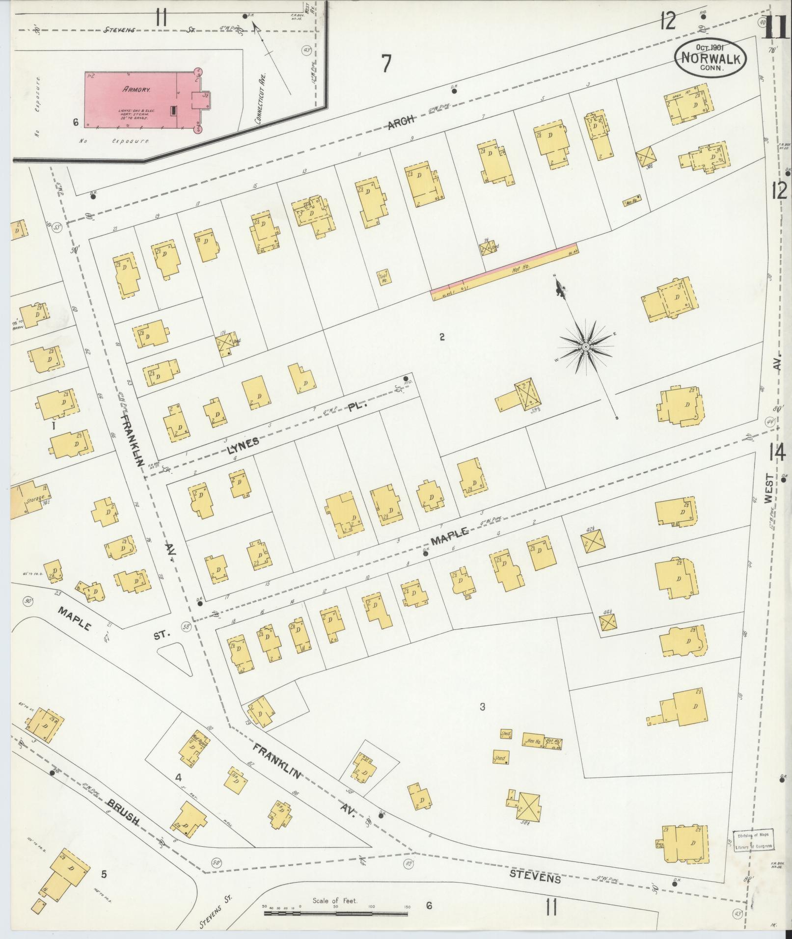 Sanborn Fire Insurance Map from Norwalk, Fairfield County, Connecticut (1901), Sheet #0011 - Complete Map Set gallery image, historic Sanborn map, vintage wall art, Connecticut Connecticut
