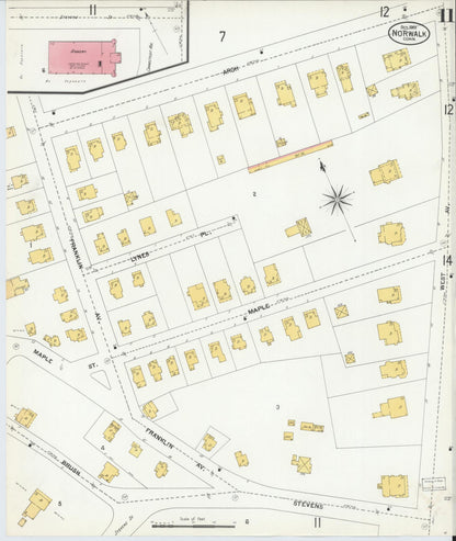 Sanborn Fire Insurance Map from Norwalk, Fairfield County, Connecticut (1901), Sheet #0011 - Complete Map Set gallery image, historic Sanborn map, vintage wall art, Connecticut Connecticut