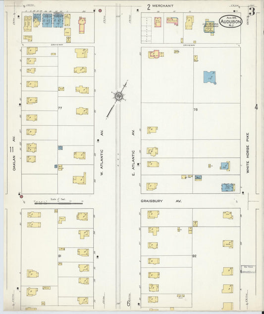 Sanborn Fire Insurance Map from Audubon, Camden County, New Jersey (1915), Sheet #0003 - Historic Sanborn Fire Insurance Map Print, vintage old map wall art, antique decor, genealogy gift, New Jersey New Jersey map