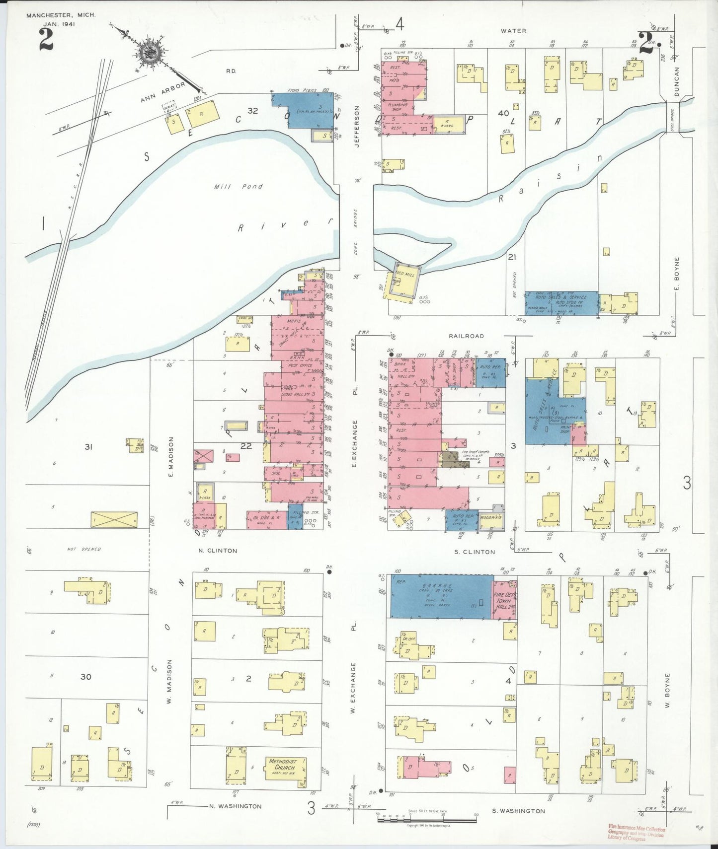 Sanborn Fire Insurance Map from Manchester, Washtenaw County, Michigan (1941), Sheet #0002 - Complete Map Set gallery image, historic Sanborn map, vintage wall art, Michigan Michigan