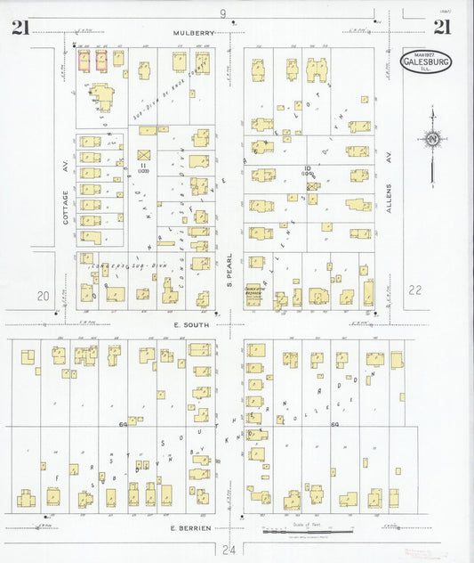 Sanborn Fire Insurance Map from Galesburg, Knox County, Illinois (1927), Sheet #0021 - Historic Sanborn Fire Insurance Map Print, vintage old map wall art, antique decor, genealogy gift, Illinois Illinois map