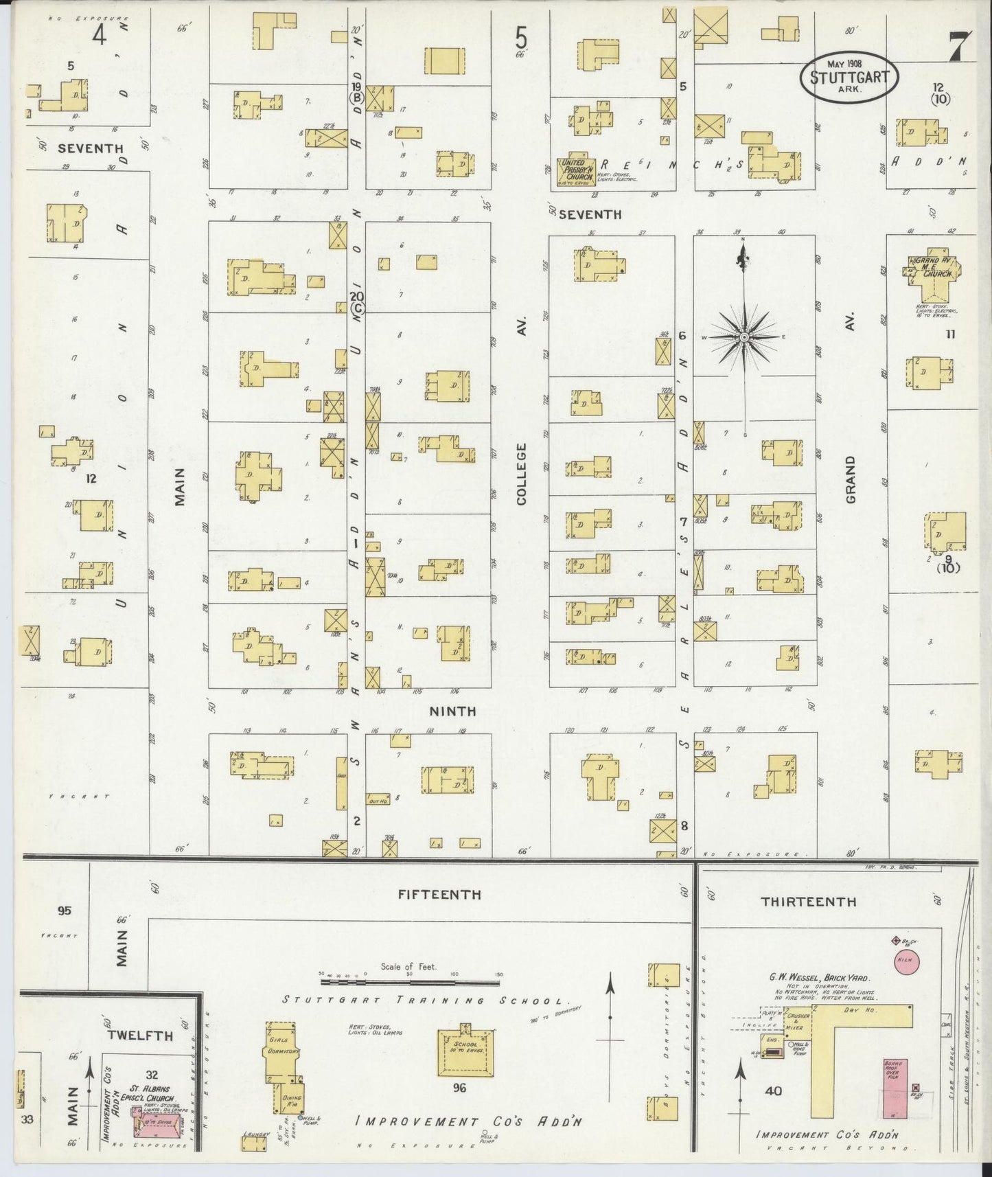 Sanborn Fire Insurance Map from Stuttgart, Arkansas County, Arkansas (1908), Sheet #0007 - Complete Map Set gallery image, historic Sanborn map, vintage wall art, Stuttgart Arkansas