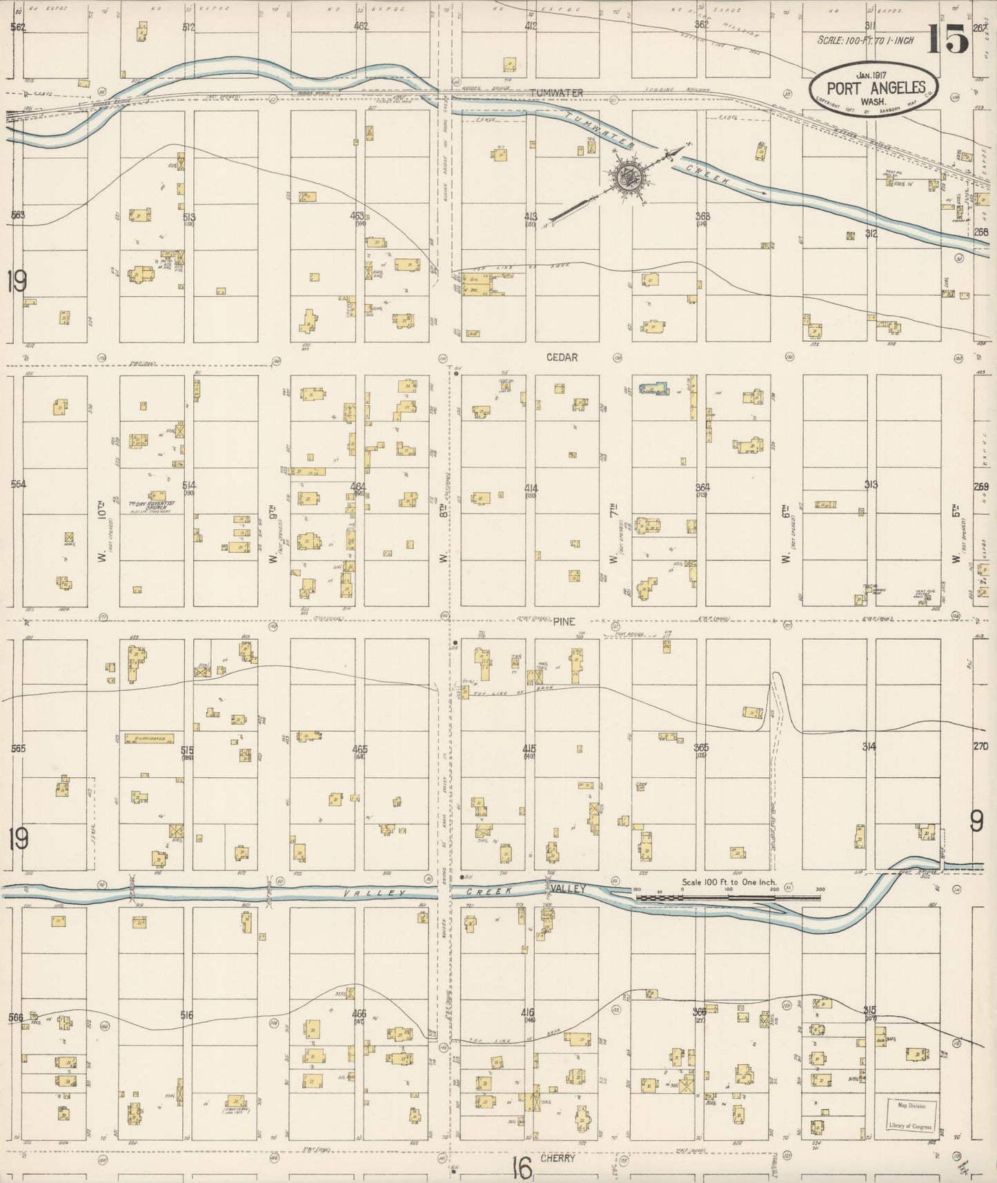 Sanborn Fire Insurance Map from Port Angeles, Clallam County, Washington (1917), Sheet #0015 - Complete Map Set gallery image, historic Sanborn map, vintage wall art, Washington Washington