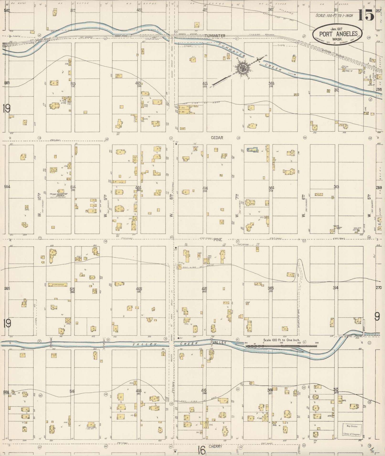 Sanborn Fire Insurance Map from Port Angeles, Clallam County, Washington (1917), Sheet #0015 - Complete Map Set gallery image, historic Sanborn map, vintage wall art, Washington Washington