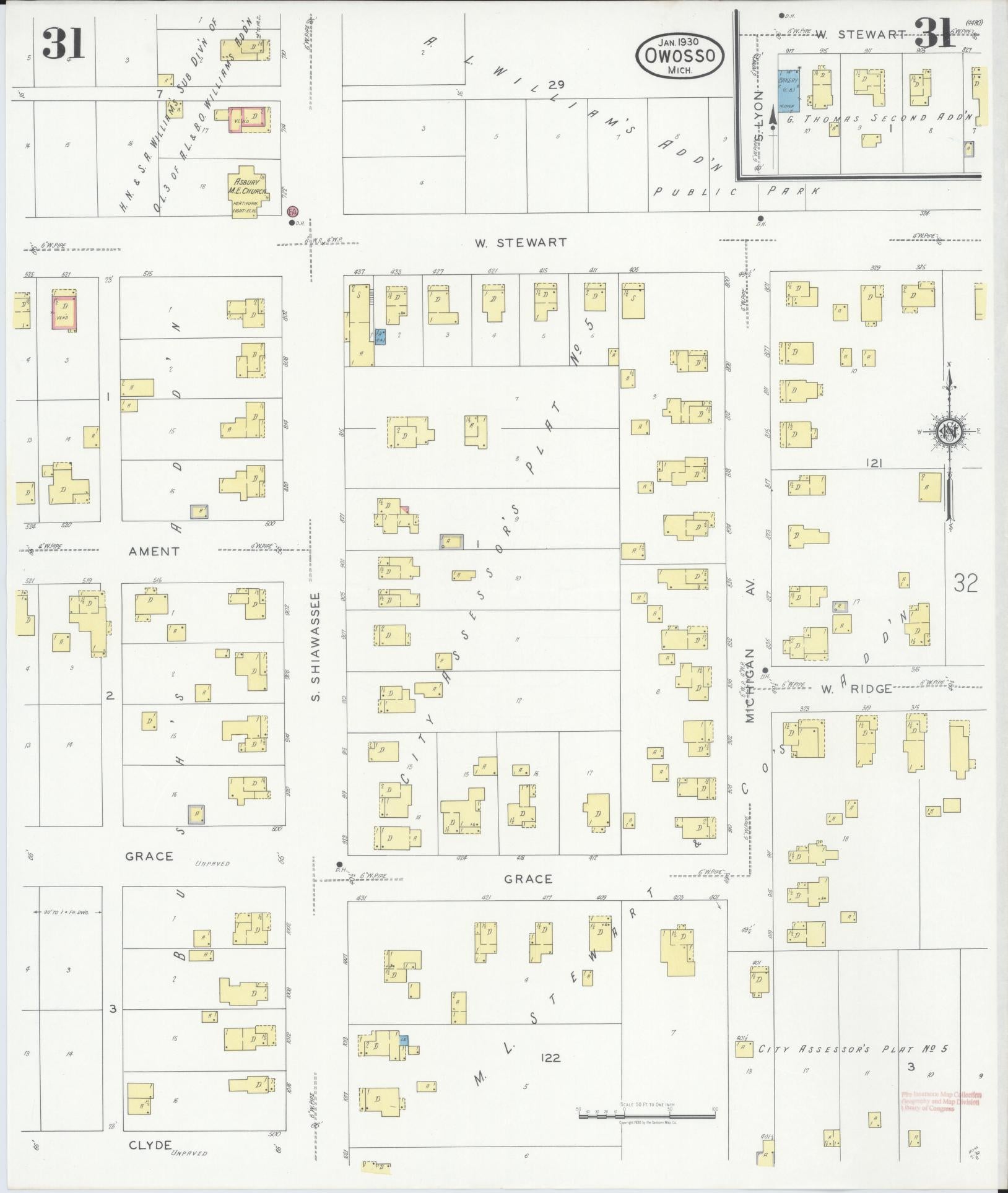 Sanborn Fire Insurance Map from Owosso, Shiawassee County, Michigan (1930), Sheet #0031 - Complete Map Set gallery image, historic Sanborn map, vintage wall art, Michigan Michigan