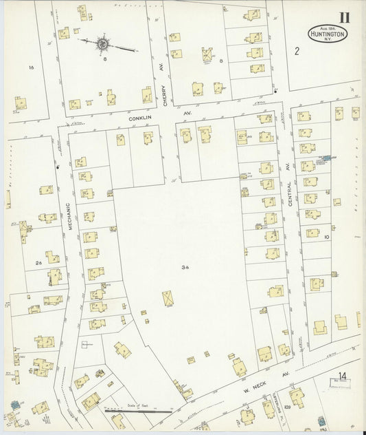 Sanborn Fire Insurance Map from Huntington, Suffolk County, New York (1914), Sheet #0011 - Historic Sanborn Fire Insurance Map Print, vintage old map wall art, antique decor, genealogy gift, New York New York map