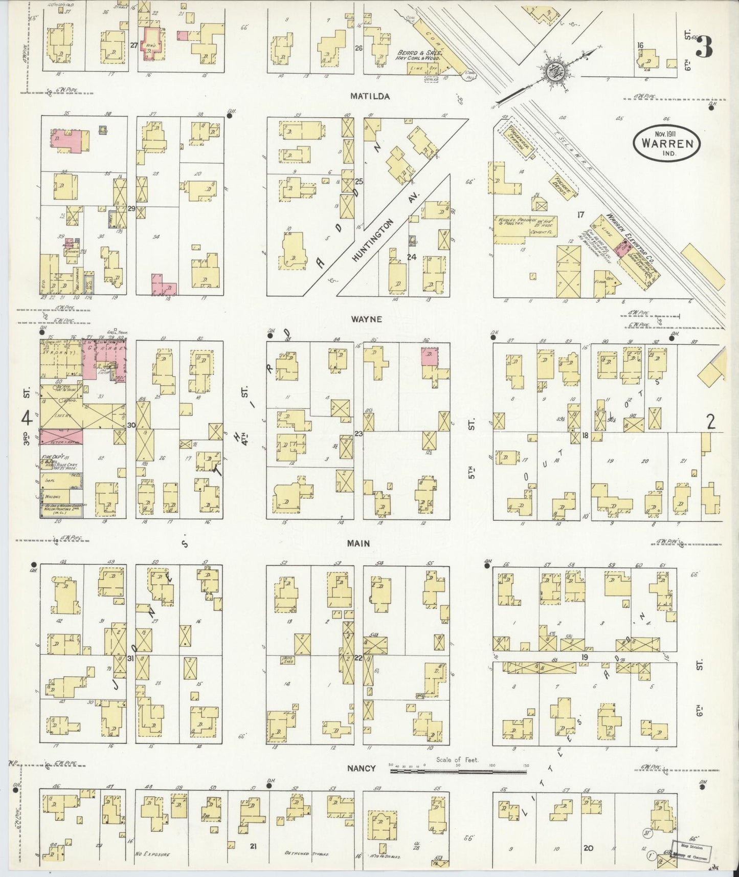 Sanborn Fire Insurance Map from Warren, Huntington County, Indiana (1911), Sheet #0003 - Complete Map Set gallery image, historic Sanborn map, vintage wall art, Indiana Indiana