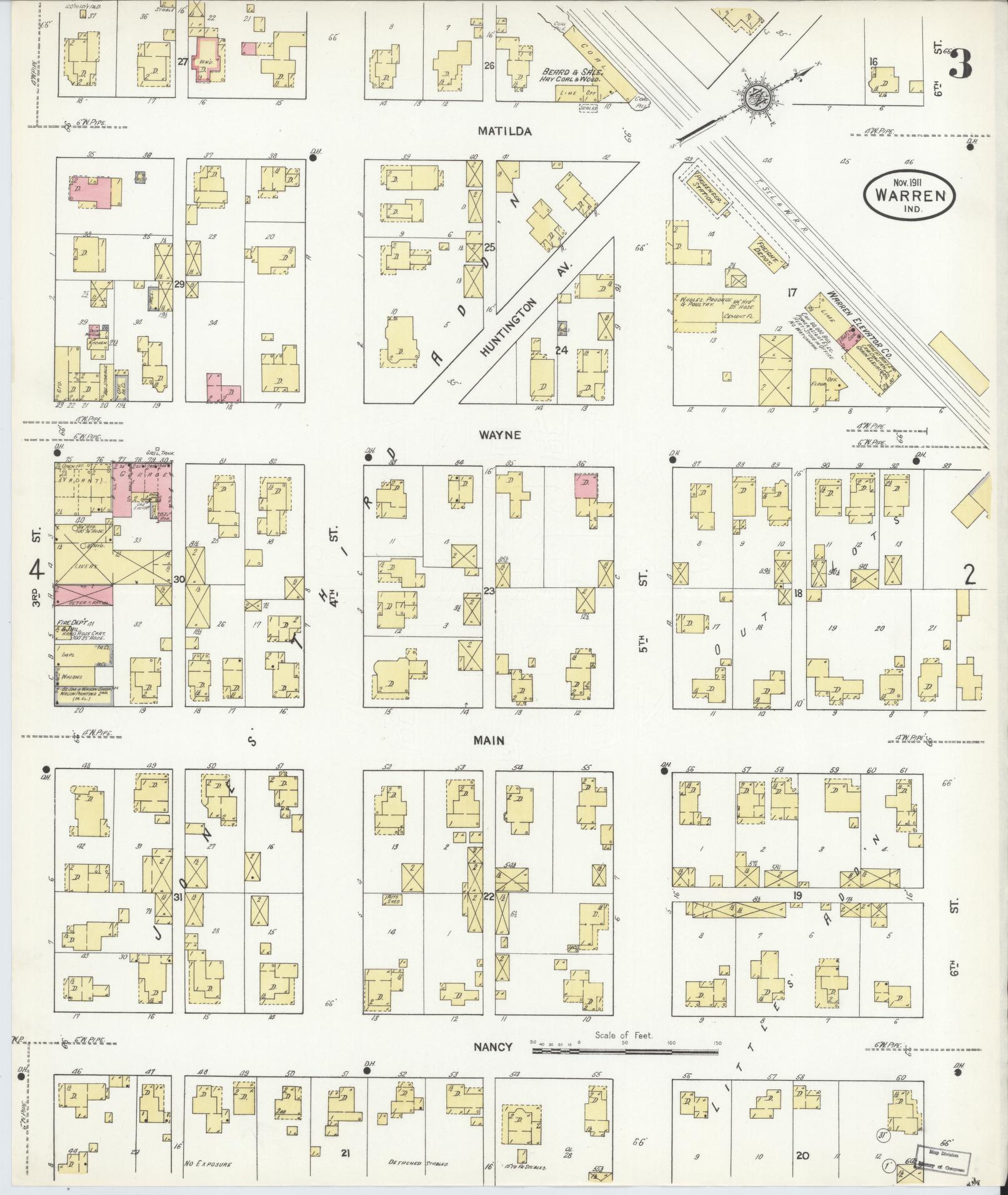 Sanborn Fire Insurance Map from Warren, Huntington County, Indiana (1911), Sheet #0003 - Complete Map Set gallery image, historic Sanborn map, vintage wall art, Indiana Indiana