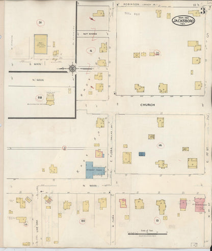 Sanborn Fire Insurance Map from Jacksboro, Jack County, Texas (1942), Sheet #0003 - Historic Sanborn Fire Insurance Map Print, vintage old map wall art, antique decor, genealogy gift, Texas Texas map