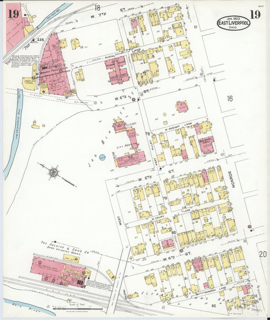 Sanborn Fire Insurance Map from East Liverpool, Columbiana County, Ohio (1923), Sheet #0019 - Historic Sanborn Fire Insurance Map Print, vintage old map wall art, antique decor, genealogy gift, Ohio Ohio map