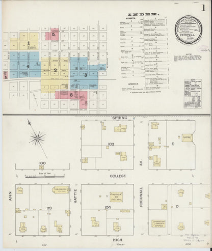 Sanborn Fire Insurance Map from Terrell, Kaufman County, Texas (1888), Sheet #0001 - Historic Sanborn Fire Insurance Map Print, vintage old map wall art, antique decor, genealogy gift, Texas Texas map