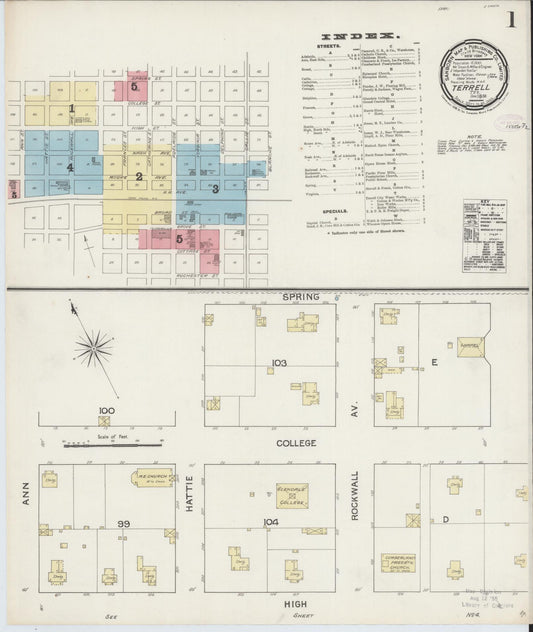 Sanborn Fire Insurance Map from Terrell, Kaufman County, Texas (1888), Sheet #0001 - Historic Sanborn Fire Insurance Map Print, vintage old map wall art, antique decor, genealogy gift, Texas Texas map