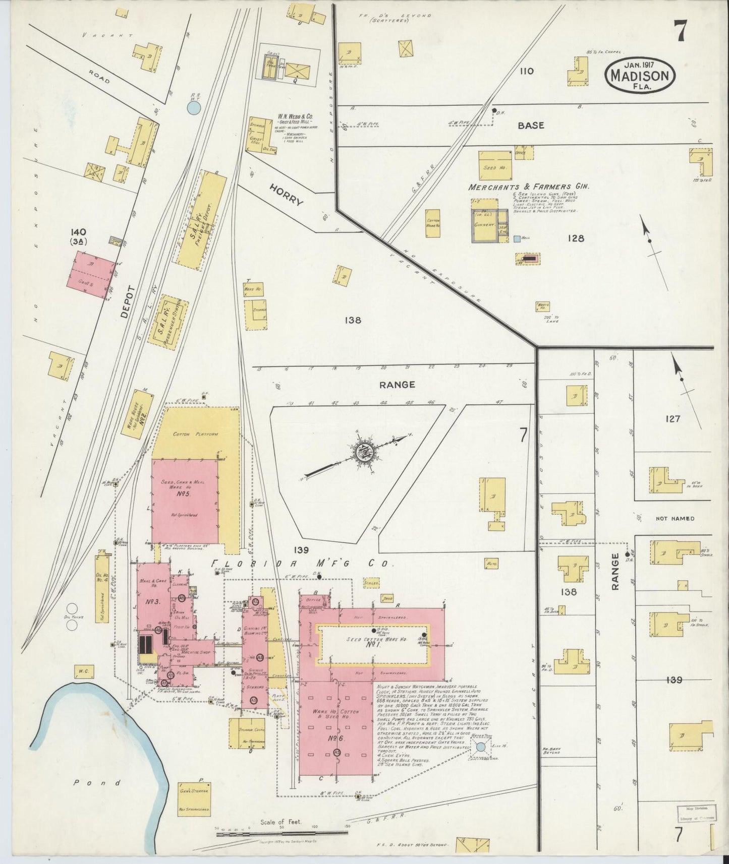 Sanborn Fire Insurance Map from Madison, Madison County, Florida (1917), Sheet #0007 - Complete Map Set gallery image, historic Sanborn map, vintage wall art, Florida Florida