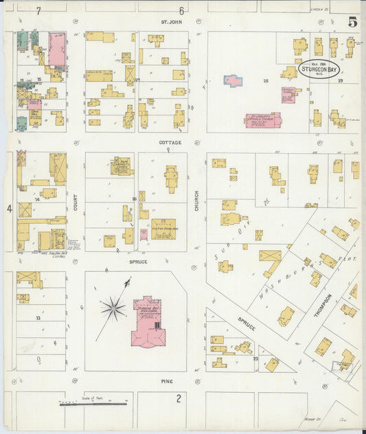Sanborn Fire Insurance Map from Sturgeon Bay, Door County, Wisconsin (1904), Sheet #0005 - Historic Sanborn Fire Insurance Map Print, vintage old map wall art, antique decor, genealogy gift, Wisconsin Wisconsin map