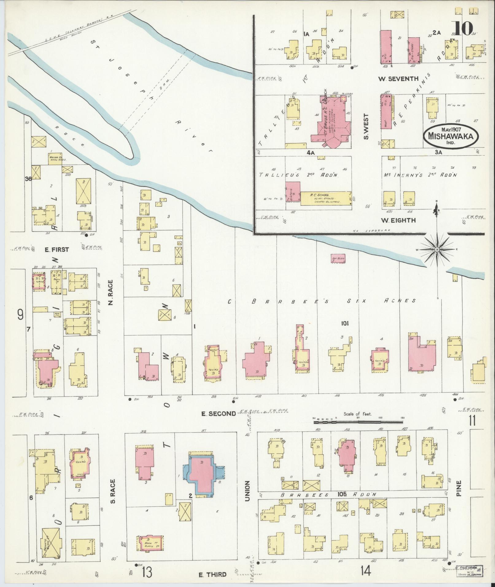 Sanborn Fire Insurance Map from Mishawaka, Saint Joseph County, Indiana (1907), Sheet #0010 - Complete Map Set gallery image, historic Sanborn map, vintage wall art, Indiana Indiana