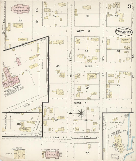Sanborn Fire Insurance Map from Vancouver, Clark County, Washington (1888), Sheet #0003 - Historic Sanborn Fire Insurance Map Print, vintage old map wall art, antique decor, genealogy gift, Washington Washington map