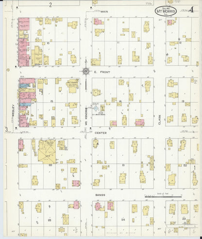 Sanborn Fire Insurance Map from Mount Morris, Ogle County, Illinois (1912), Sheet #0004 - Complete Map Set gallery image, historic Sanborn map, vintage wall art, Illinois Illinois