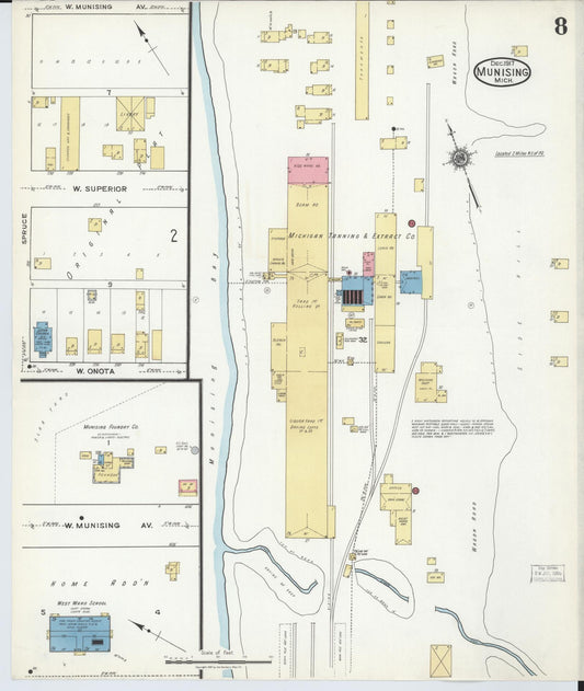 Sanborn Fire Insurance Map from Munising, Alger County, Michigan (1917), Sheet #0008 - Historic Sanborn Fire Insurance Map Print, vintage old map wall art, antique decor, genealogy gift, Michigan Michigan map