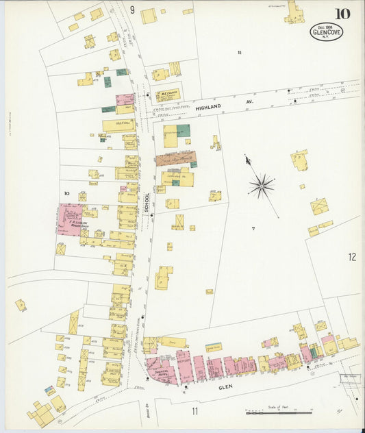 Sanborn Fire Insurance Map from Glen Cove, Nassau County, New York (1908), Sheet #0010 - Historic Sanborn Fire Insurance Map Print, vintage old map wall art, antique decor, genealogy gift, New York New York map