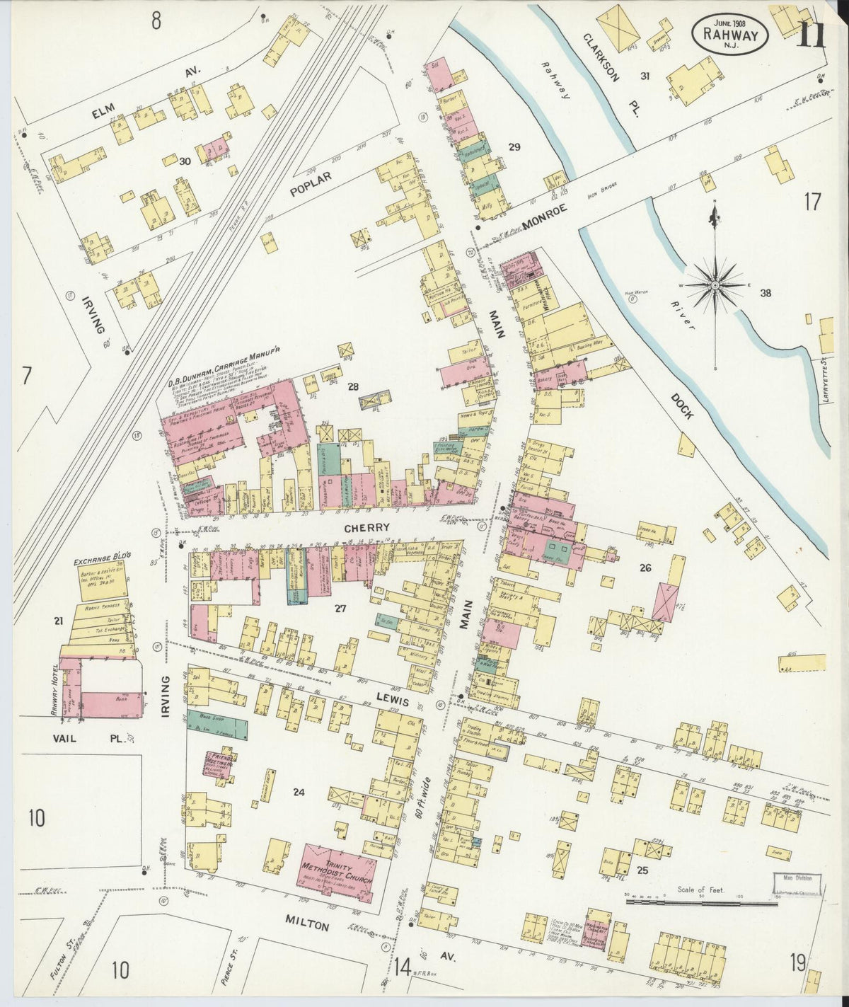 Sanborn Fire Insurance Map from Rahway, Union County, New Jersey (1908), Sheet #0011 - Complete Map Set gallery image, historic Sanborn map, vintage wall art, New Jersey New Jersey