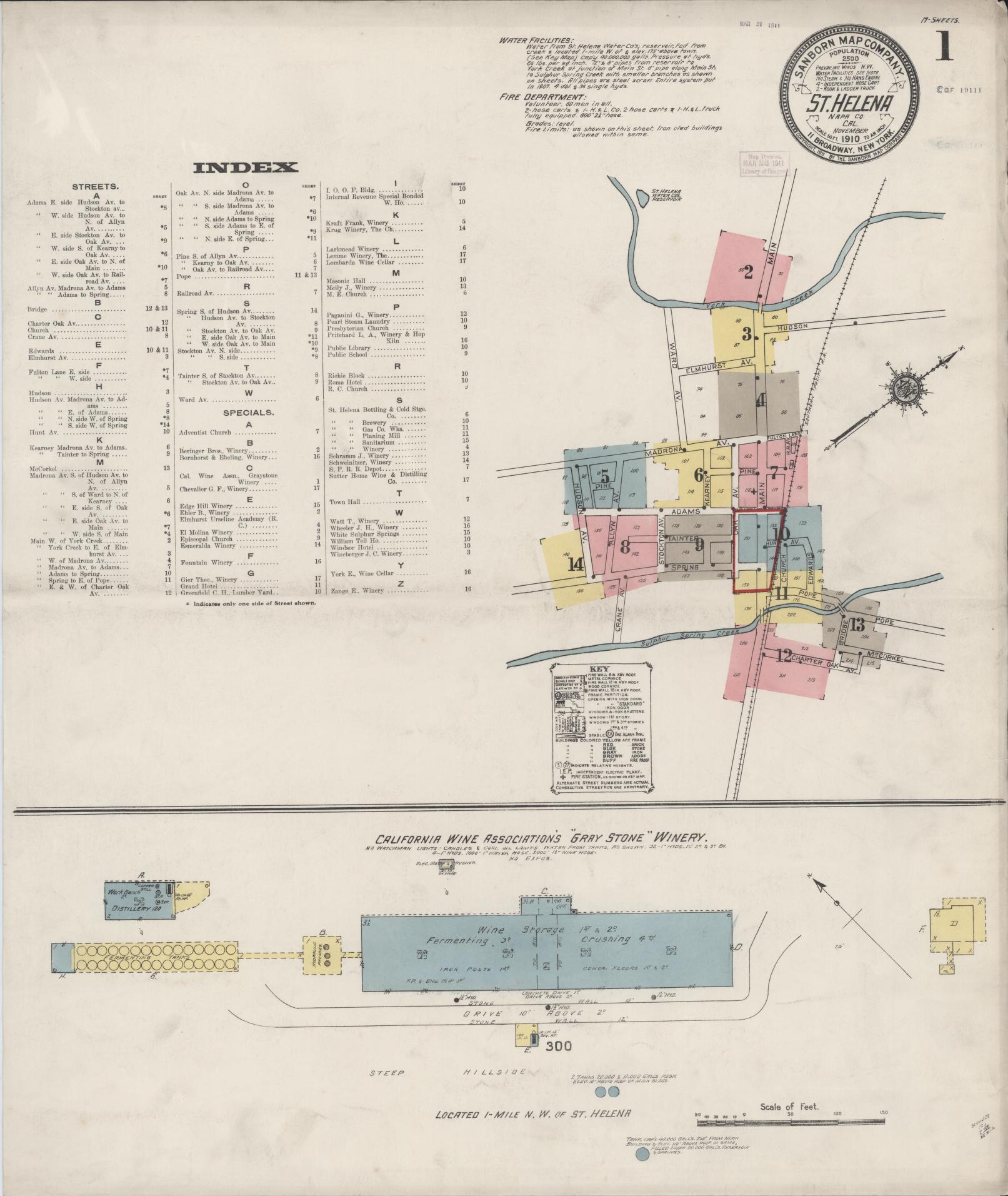 Sanborn Fire Insurance Map from Saint Helena, Napa County, California (1910), Sheet #0001 - Complete Map Set gallery image, historic Sanborn map, vintage wall art, California California
