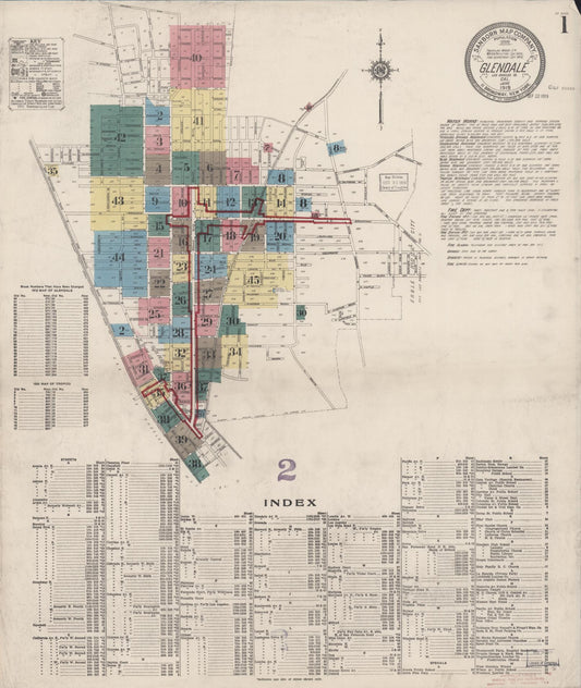Sanborn Fire Insurance Map from Glendale, Los Angeles County, California (1919), Sheet #0001 - Complete Map Set gallery image, historic Sanborn map, vintage wall art, California California