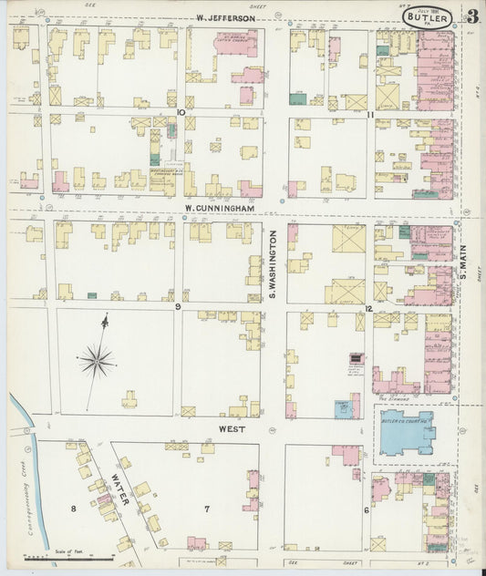 Sanborn Fire Insurance Map from Butler, Butler County, Pennsylvania (1891), Sheet #0003 - Historic Sanborn Fire Insurance Map Print, vintage old map wall art, antique decor, genealogy gift, Pennsylvania Pennsylvania map