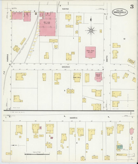 Sanborn Fire Insurance Map from Sandersville, Washington County, Georgia (1908), Sheet #0003 - Historic Sanborn Fire Insurance Map Print, vintage old map wall art, antique decor, genealogy gift, Georgia Georgia map