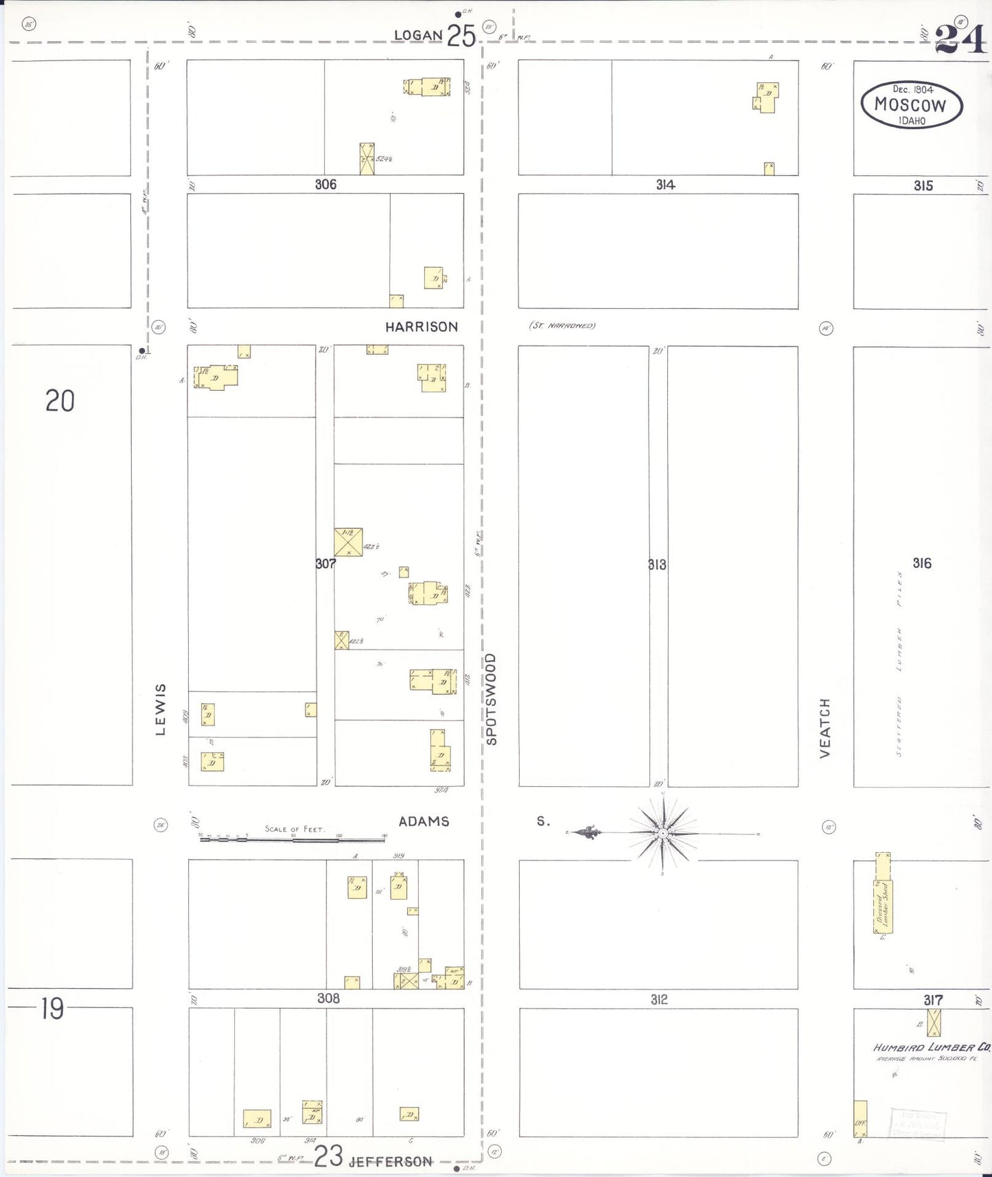 Sanborn Fire Insurance Map from Moscow, Latah County, Idaho (1904), Sheet #0024 - Historic Sanborn Fire Insurance Map Print, vintage old map wall art, antique decor, genealogy gift, Idaho Idaho map