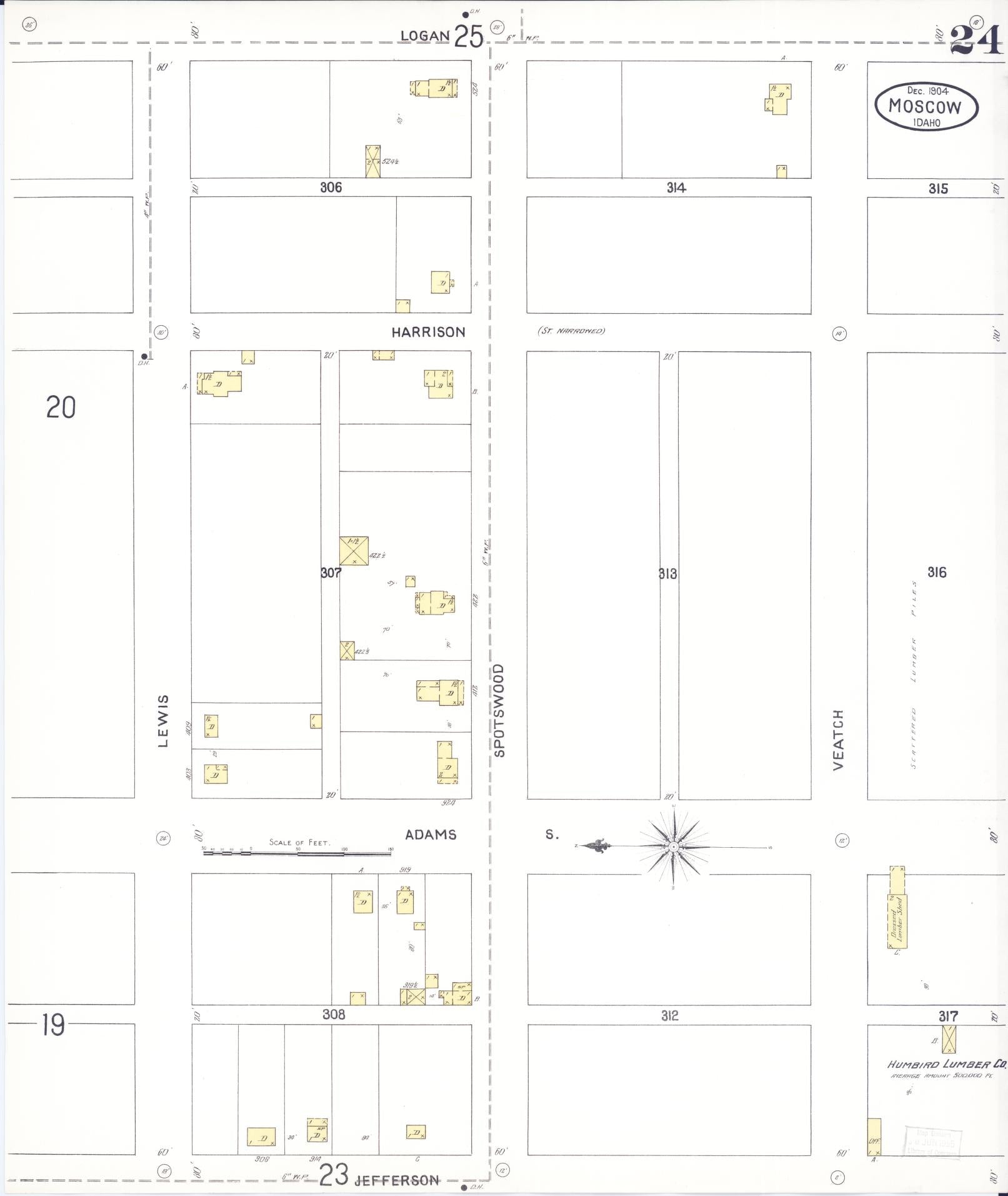 Sanborn Fire Insurance Map from Moscow, Latah County, Idaho (1904), Sheet #0024 - Historic Sanborn Fire Insurance Map Print, vintage old map wall art, antique decor, genealogy gift, Idaho Idaho map