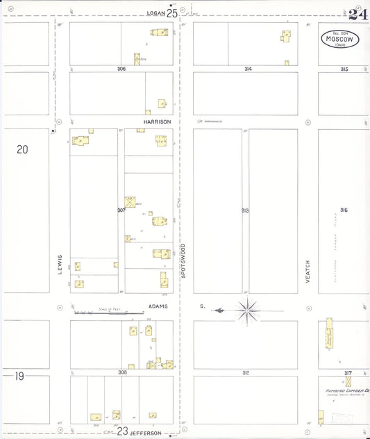 Sanborn Fire Insurance Map from Moscow, Latah County, Idaho (1904), Sheet #0024 - Historic Sanborn Fire Insurance Map Print, vintage old map wall art, antique decor, genealogy gift, Idaho Idaho map