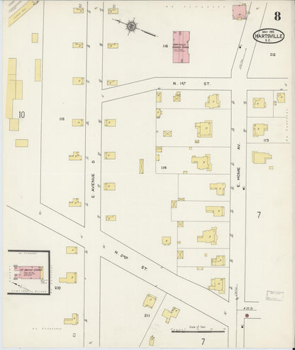 Sanborn Fire Insurance Map from Hartsville, Darlington County, South Carolina (1915), Sheet #0008 - Complete Map Set gallery image, historic Sanborn map, vintage wall art, South Carolina South Carolina