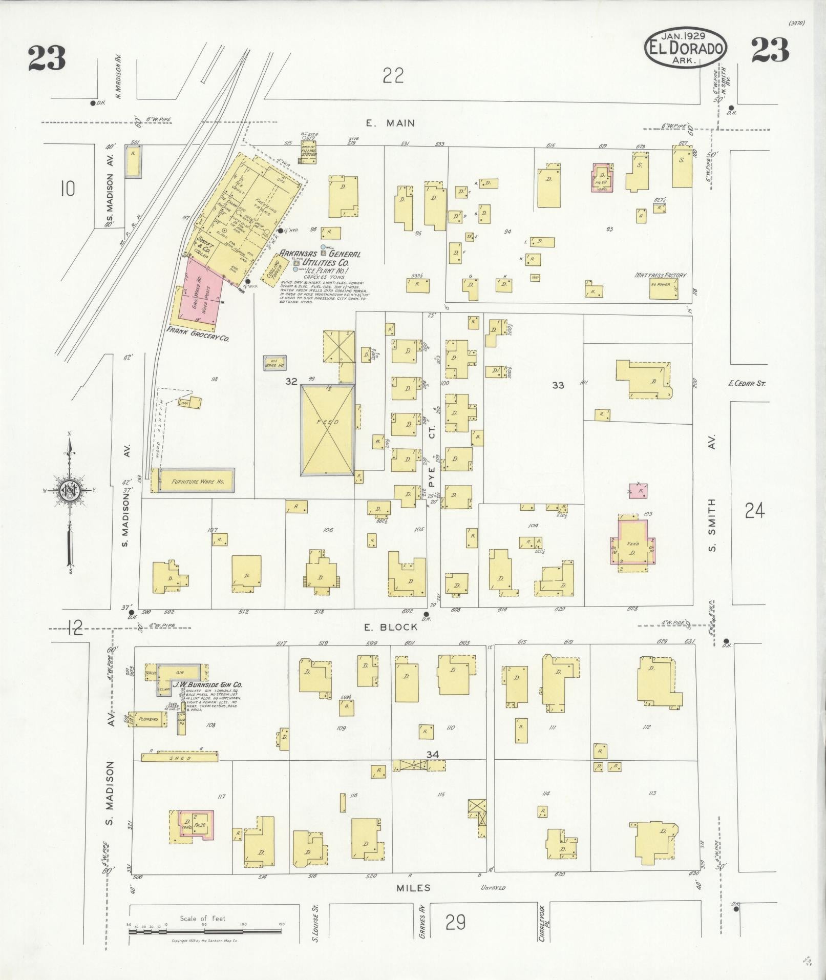 Sanborn Fire Insurance Map from El Dorado, Union County, Arkansas (1929), Sheet #0023 - Historic Sanborn Fire Insurance Map Print, vintage old map wall art, antique decor, genealogy gift, Arkansas Arkansas map