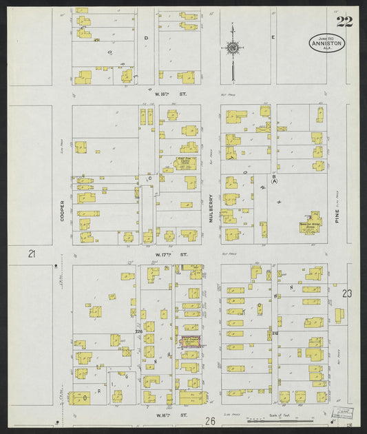 Sanborn Fire Insurance Map from Anniston, Calhoun County, Alabama (1910), Sheet #0022 - Historic Sanborn Fire Insurance Map Print, vintage old map wall art, antique decor, genealogy gift, Alabama Alabama map