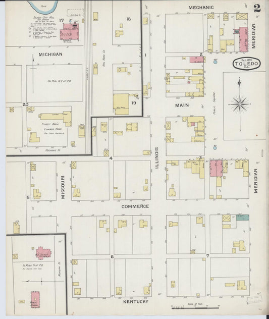 Sanborn Fire Insurance Map from Toledo, Cumberland County, Illinois (1893), Sheet #0002 - Historic Sanborn Fire Insurance Map Print, vintage old map wall art, antique decor, genealogy gift, Illinois Illinois map