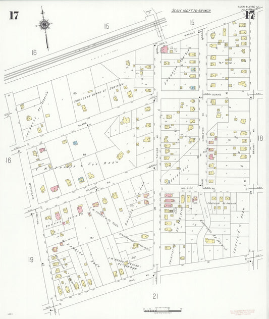 Sanborn Fire Insurance Map from Glen Ellyn, Du Page County, Illinois (1940), Sheet #0017 - Historic Sanborn Fire Insurance Map Print, vintage old map wall art, antique decor, genealogy gift, Illinois Illinois map