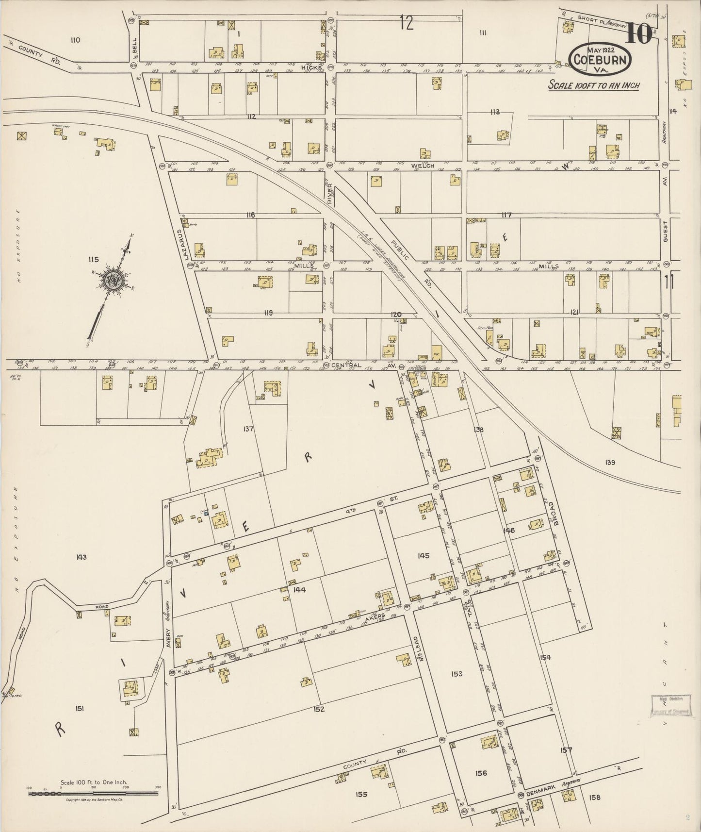 Sanborn Fire Insurance Map from Coeburn, Wise County, Virginia (1922), Sheet #0010 - Complete Map Set gallery image, historic Sanborn map, vintage wall art, Virginia Virginia