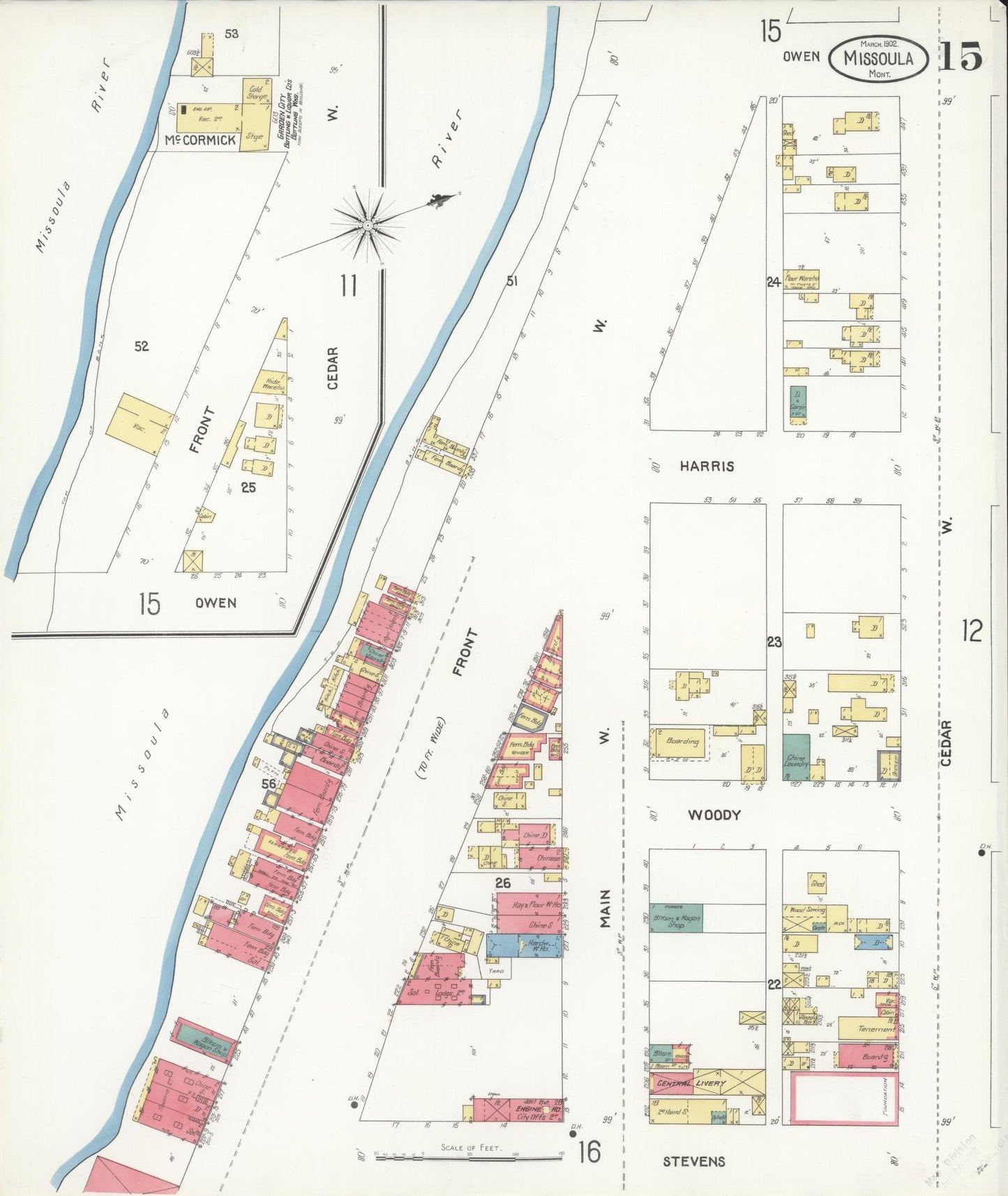 Sanborn Fire Insurance Map from Missoula, Missoula County, Montana (1902), Sheet #0015 - Historic Sanborn Fire Insurance Map Print, vintage old map wall art, antique decor, genealogy gift, Montana Montana map