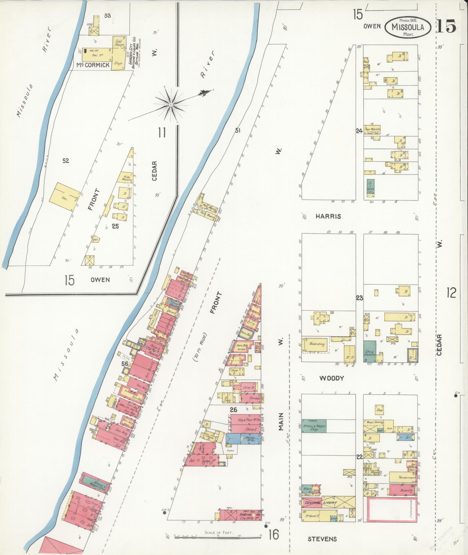 Sanborn Fire Insurance Map from Missoula, Missoula County, Montana (1902), Sheet #0015 - Historic Sanborn Fire Insurance Map Print, vintage old map wall art, antique decor, genealogy gift, Montana Montana map