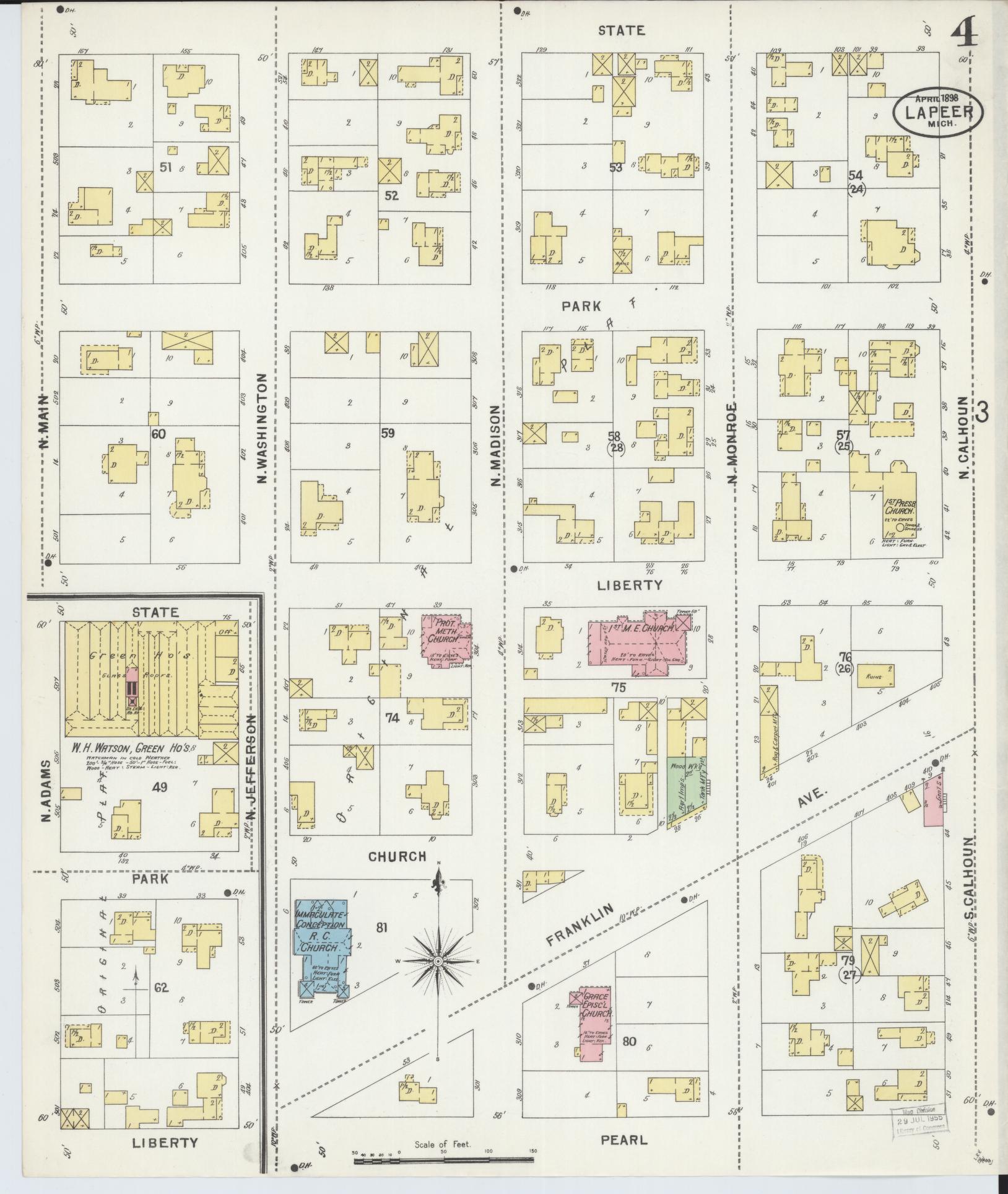 Sanborn Fire Insurance Map from Lapeer, Lapeer County, Michigan (1898), Sheet #0004 - Complete Map Set gallery image, historic Sanborn map, vintage wall art, Michigan Michigan