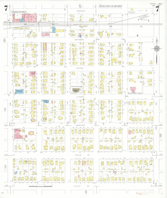 Sanborn Fire Insurance Map from Perry, Dallas County, Iowa (1933), Sheet #0007 - Historic Sanborn Fire Insurance Map Print, vintage old map wall art