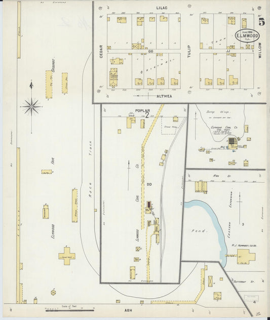 Sanborn Fire Insurance Map from Elmwood, Peoria County, Illinois (1898), Sheet #0005 - Historic Sanborn Fire Insurance Map Print, vintage old map wall art, antique decor, genealogy gift, Illinois Illinois map