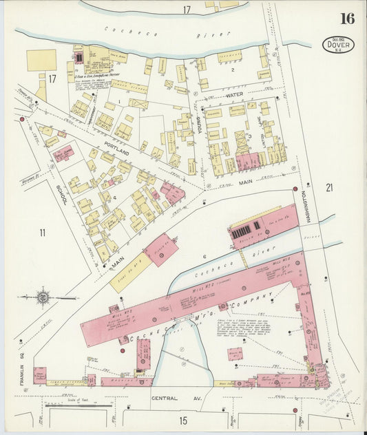 Sanborn Fire Insurance Map from Dover, Strafford County, New Hampshire (1912), Sheet #0016 - Historic Sanborn Fire Insurance Map Print, vintage old map wall art, antique decor, genealogy gift, New Hampshire New Hampshire map