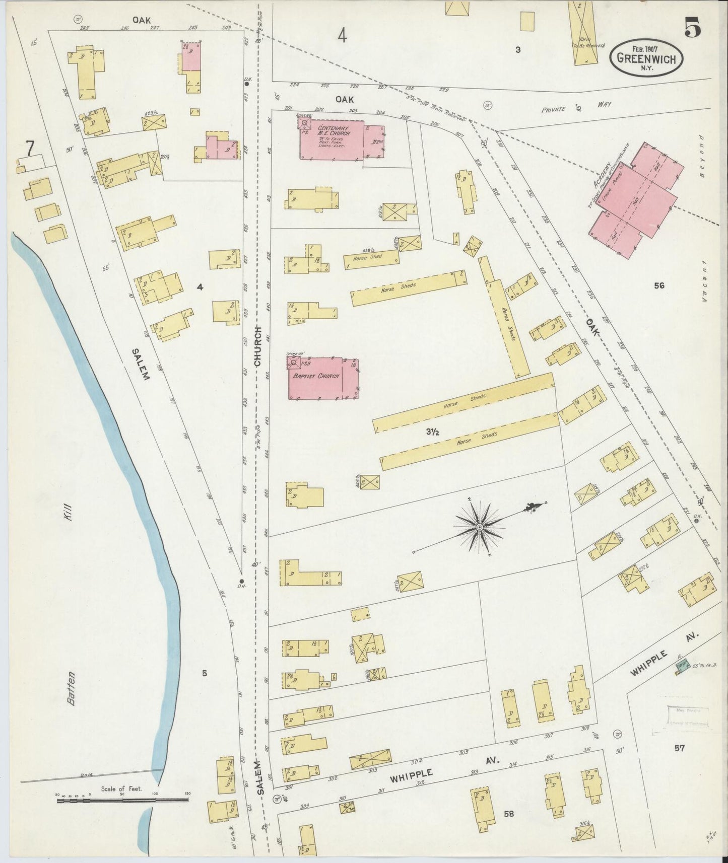 Sanborn Fire Insurance Map from Greenwich, Washington County, New York (1907), Sheet #0005 - Complete Map Set gallery image, historic Sanborn map, vintage wall art, New York New York