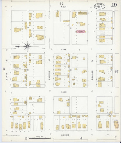Sanborn Fire Insurance Map from Guthrie, Logan County, Oklahoma (1908), Sheet #0019 - Complete Map Set gallery image, historic Sanborn map, vintage wall art, Oklahoma Oklahoma