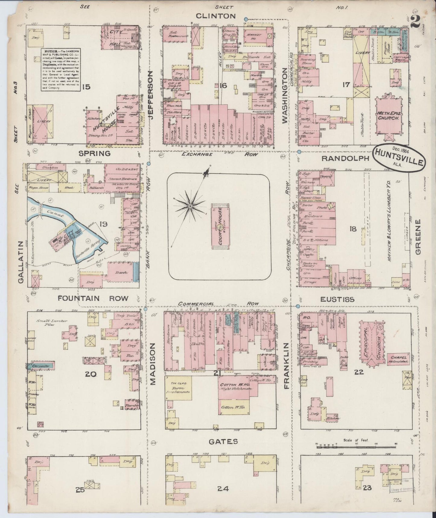 Sanborn Fire Insurance Map from Huntsville, Madison County, Alabama (1884), Sheet #0002 - Complete Map Set gallery image, historic Sanborn map, vintage wall art, Alabama Alabama