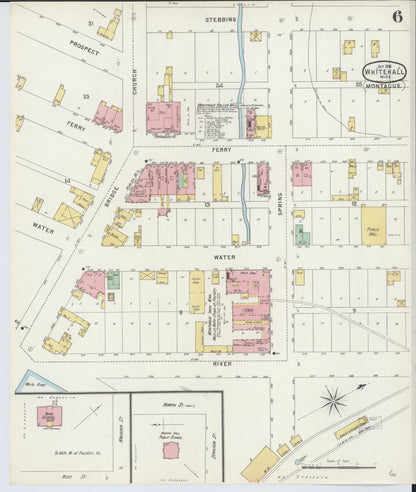 Sanborn Fire Insurance Map from Whitehall, Muskegon County, Michigan (1896), Sheet #0006 - Historic Sanborn Fire Insurance Map Print, vintage old map wall art, antique decor, genealogy gift, Michigan Michigan map