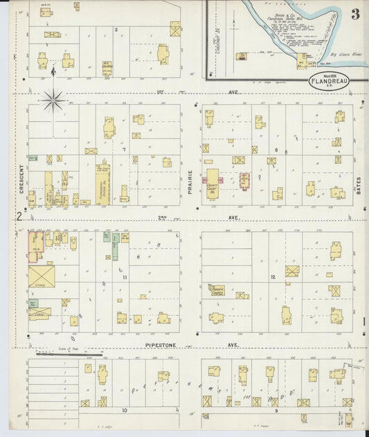 Sanborn Fire Insurance Map from Flandreau, Moody County, South Dakota (1898), Sheet #0003 - Historic Sanborn Fire Insurance Map Print, vintage old map wall art, antique decor, genealogy gift, South Dakota South Dakota map