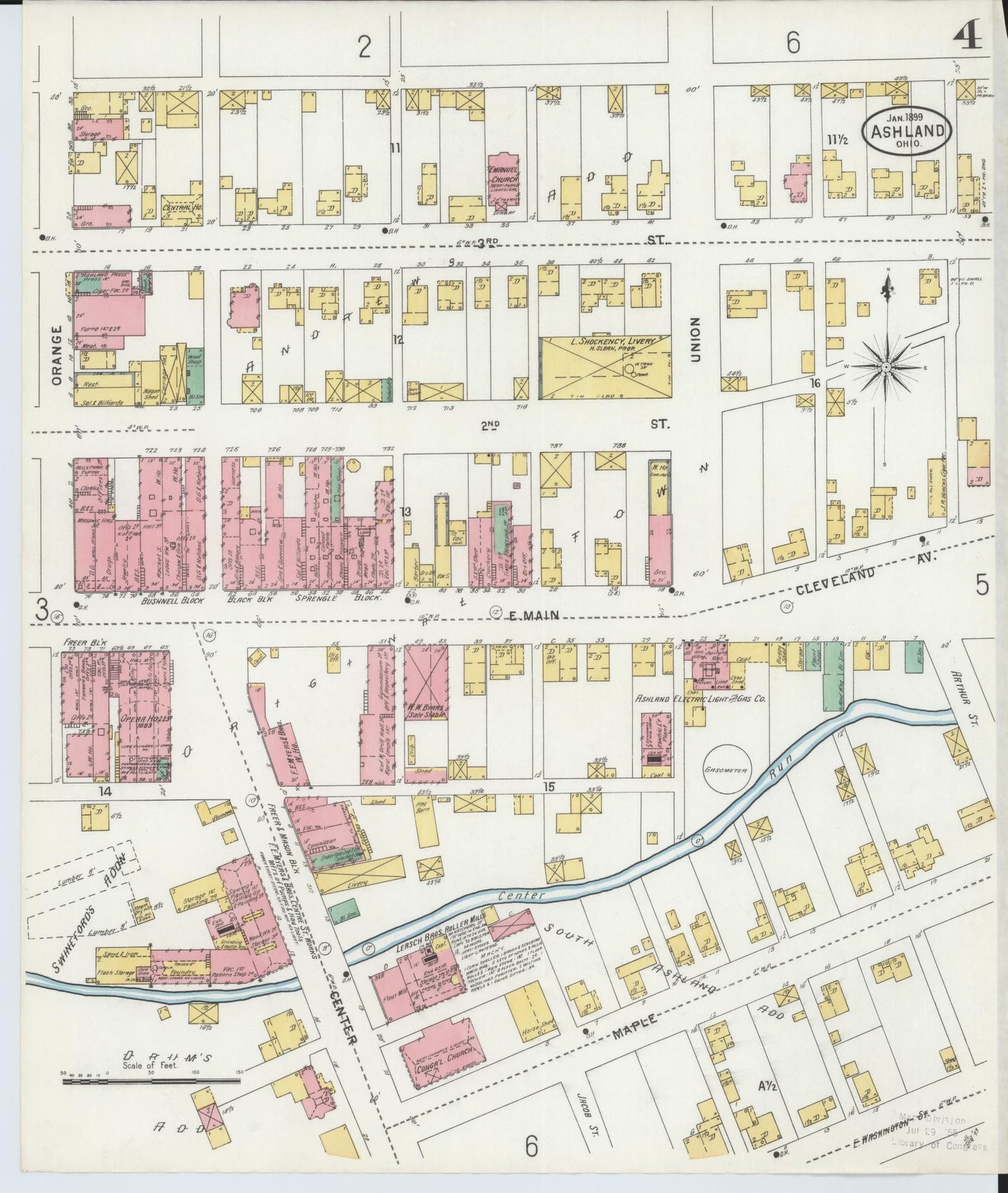 Sanborn Fire Insurance Map from Ashland, Ashland County, Ohio (1899), Sheet #0004 - Historic Sanborn Fire Insurance Map Print, vintage old map wall art, antique decor, genealogy gift, Ohio Ohio map